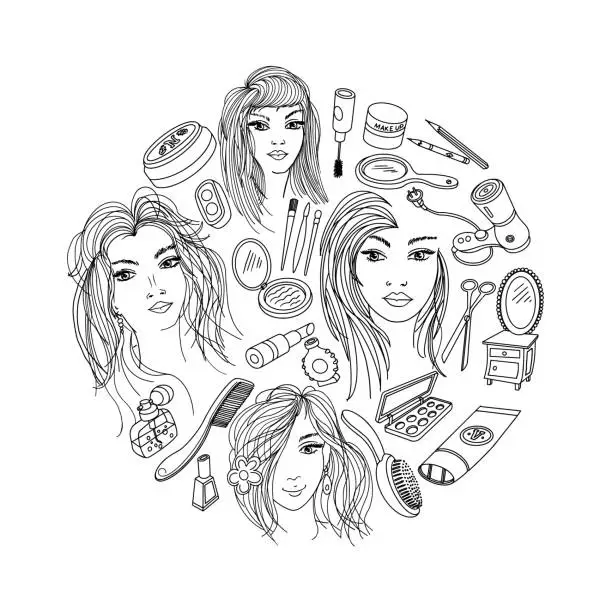 Vector illustration of Make-Up and Visage Doodles