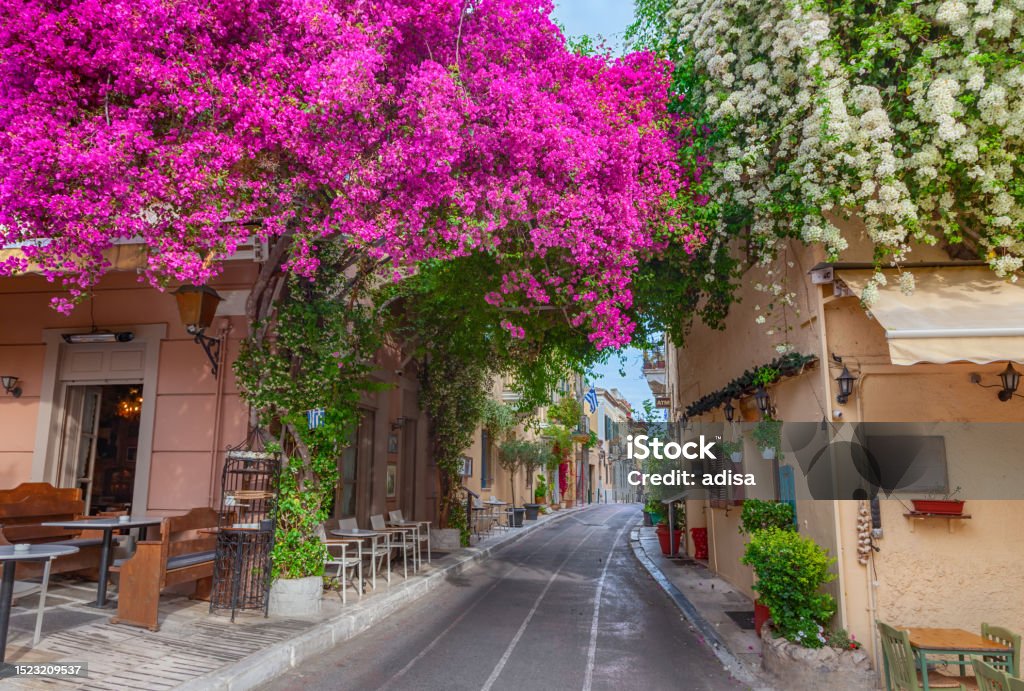 Street view of Athens Street view in Plaka district of Athens Athens - Greece Stock Photo