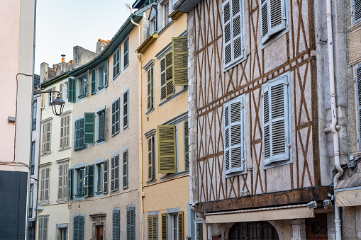 Typical windows of the architecture of southern France in the monumental city of Pau, Pyrenees