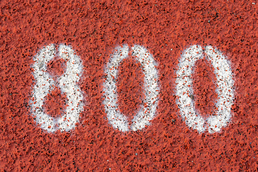 Close up of new red running track with 800 text