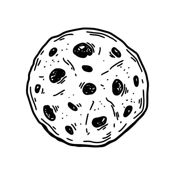 Choco chips cookie. Hand drawn vector illustration in sketch style Choco chips cookie. Hand drawn vector illustration in sketch style chocolate chip cookie drawing stock illustrations