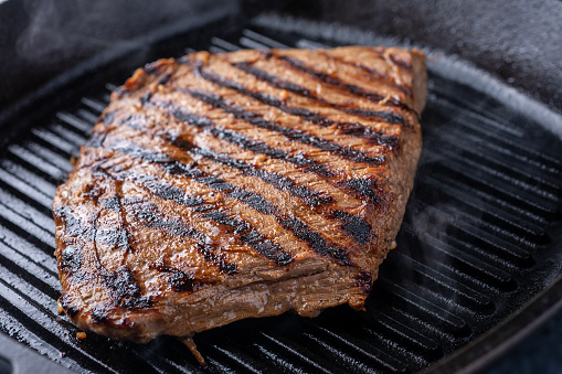 Flank Steak Cooking in a Grill Pan