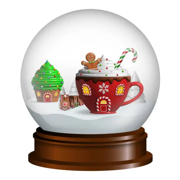 Vector illustration of christmas snow globe with sweets landscape