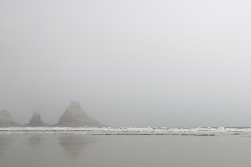The foggy coast of the Pacific Ocean in Oregon