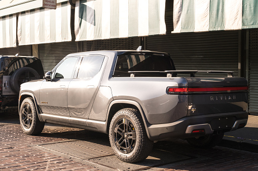 Abu Dhabi, UAE - November 16, 2018: Pickup truck Dodge Ram 1500 in the city street.