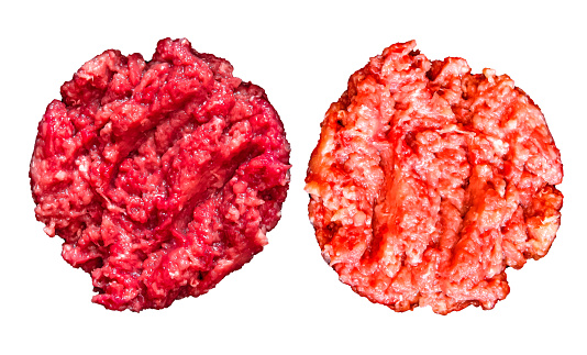 Raw minced meat beef and pork, isolated on white background.