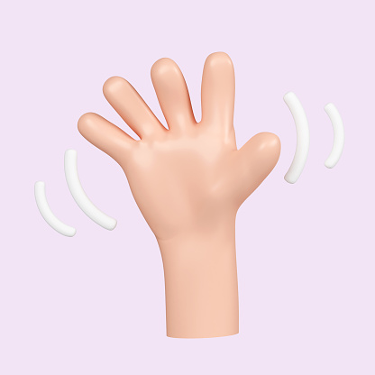 3d Waving Hand Gesture Emoji. Hello and Goodbye. icon isolated on yellow background. 3d rendering illustration. Clipping path..