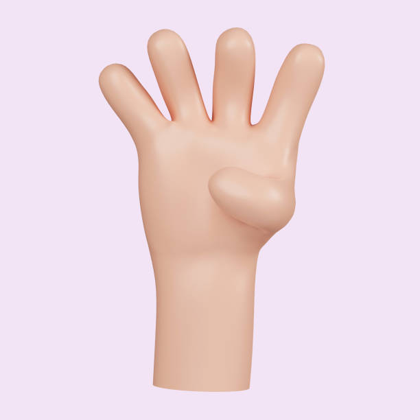 istock 3d hand showing four fingers. icon isolated on yellow background. 3d rendering illustration. Clipping path. 1523862712
