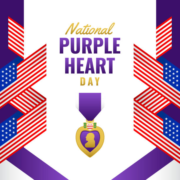 illustrations, cliparts, dessins animés et icônes de illustration de l’arrière-plan de l’événement national purple heart day - medal military purple heart medal award