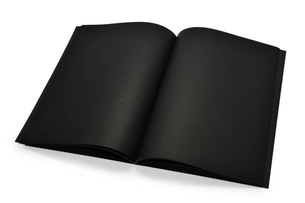 istock blank open black notebook isolated on white background, craft paper texture 1523939543