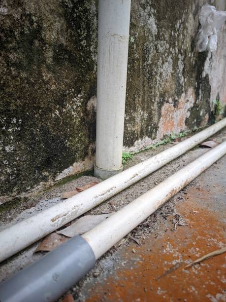 istock residential pvc water pipe line with wall background 1523978407