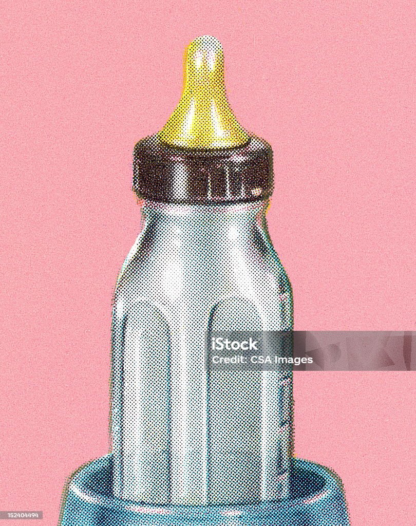 Детская бутылочка на розовом фоне - Стоковые иллюстрации Стиль ретро роялти-фри