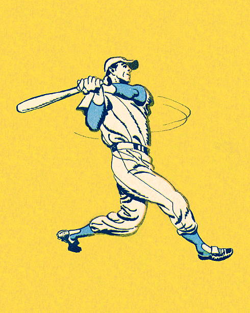 ilustraciones, imágenes clip art, dibujos animados e iconos de stock de balanceo jugador de béisbol - baseball home run team ball