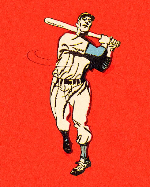 schwingen-baseball player - color image batting illustration technique adult stock-grafiken, -clipart, -cartoons und -symbole
