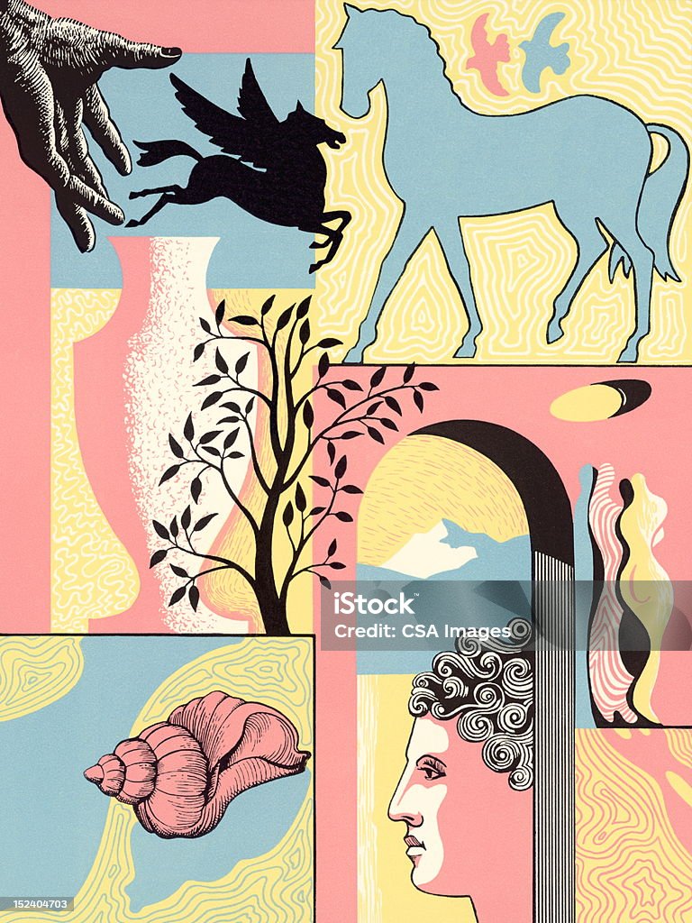 Colagem de cavalo Shell e Árvore - Royalty-free Arco - Caraterística arquitetural Ilustração de stock