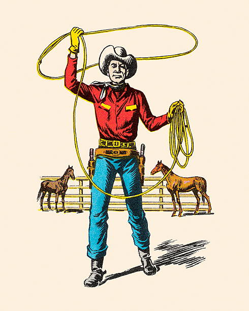 cowboy mit lasso - rodeo lasso cowboy horse stock-grafiken, -clipart, -cartoons und -symbole