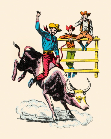 Cowboy Riding Bucking Steer