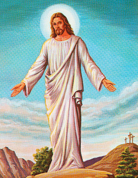 illustrazioni stock, clip art, cartoni animati e icone di tendenza di ripreso jesus - gesù cristo illustrazioni