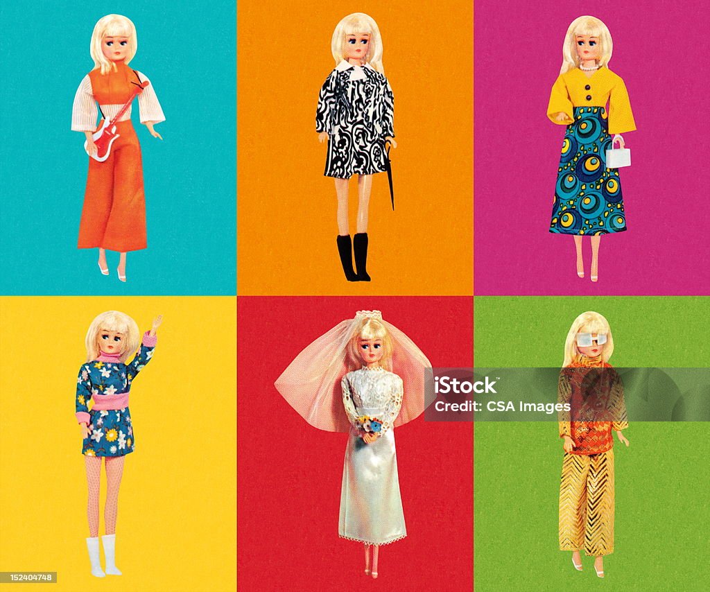 Fashion Doll Wearing Six Different Outfits Fashion Doll stock illustration