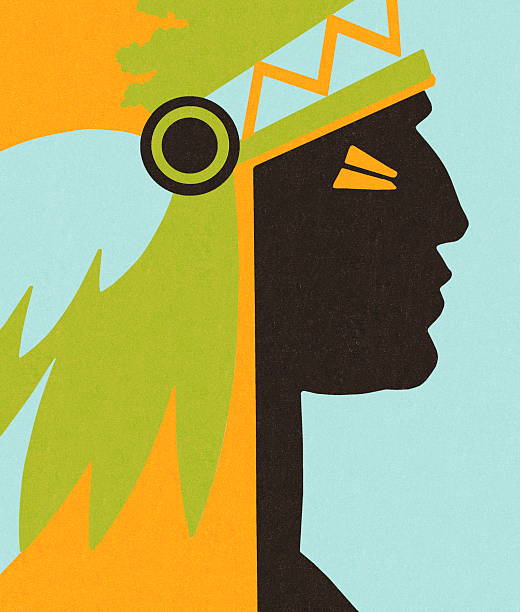 ilustraciones, imágenes clip art, dibujos animados e iconos de stock de perfil del jefe indio - native american illustrations