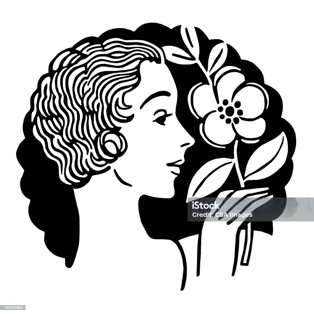 花を持つ女性 - 1人のロイヤリティフリーストックイラストレーション