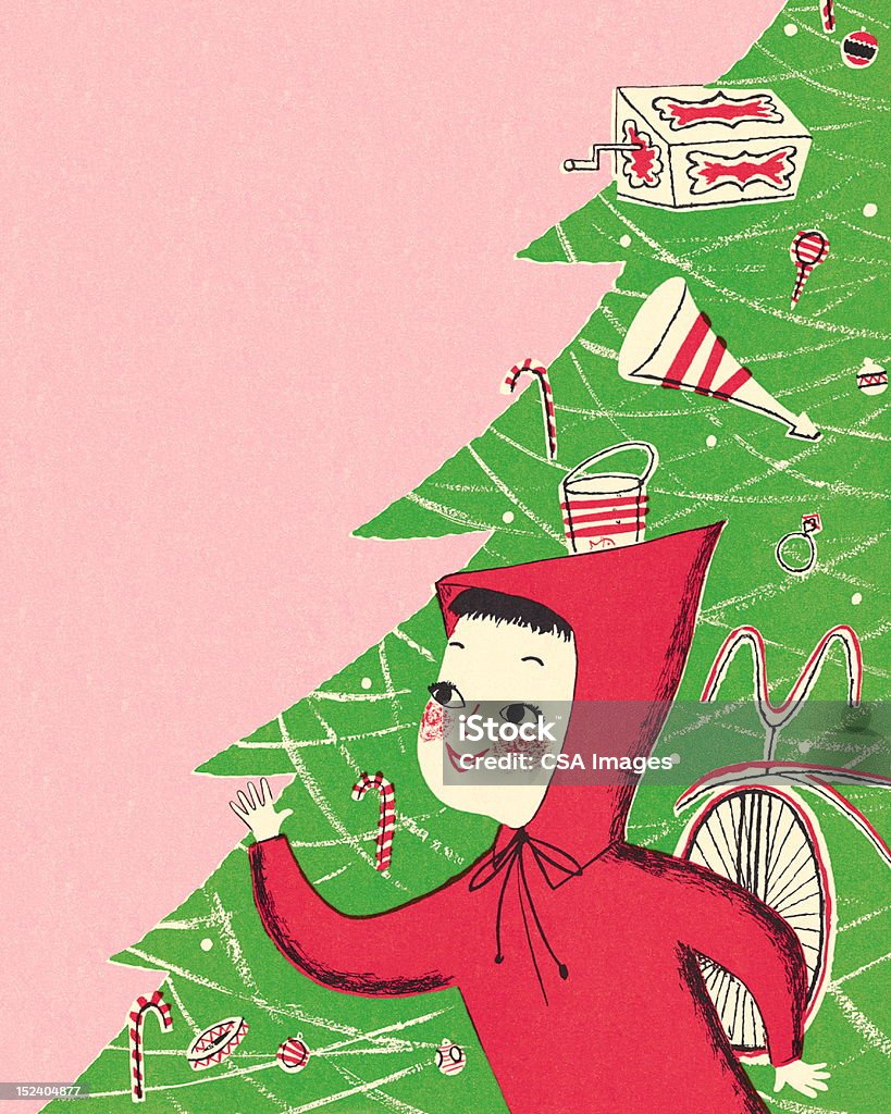 お子様とクリスマスツリー - クリスマスのロイヤリティフリーストックイラストレーション