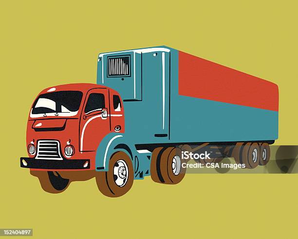 Vintage Semi Truck Stock Illustration - Download Image Now - Motor Home, Cargo Container, Color Image