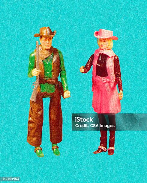 Cowgirl And Cowboy Stock Illustration - Download Image Now - Toy, Cowboy, Plastic