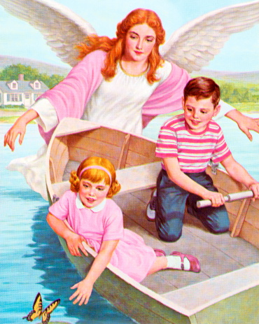 Guardian Angel Watching Over Boy and Girl