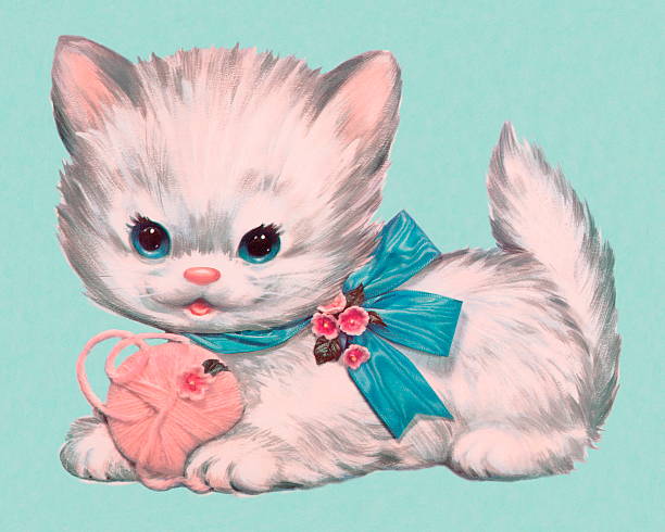kociak i piłka z przędzy - cute kitten animal young animal stock illustrations