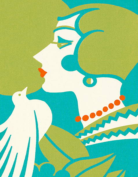 ilustrações, clipart, desenhos animados e ícones de art déco mulher com pássaros - bird fashion color image women