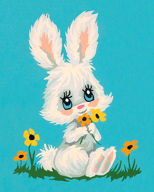 белый кролики - color image colored background blue background animal stock illustrations