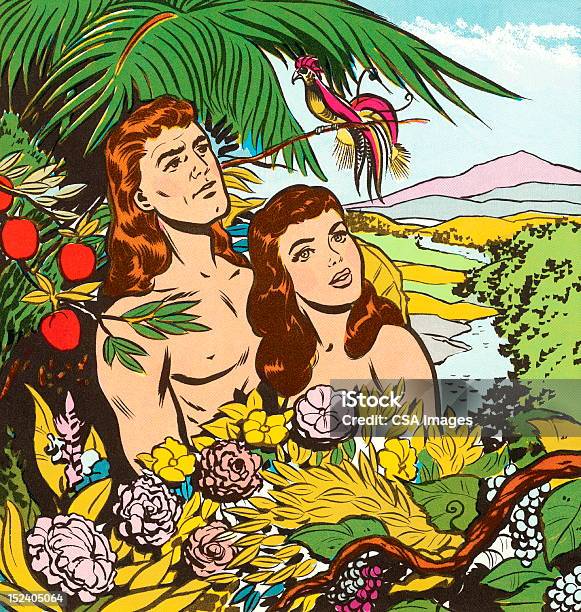 Adam And Eve In Garden Stock Illustration - Download Image Now - Garden Of Eden - Old Testament, Men, Adam - Biblical Figure