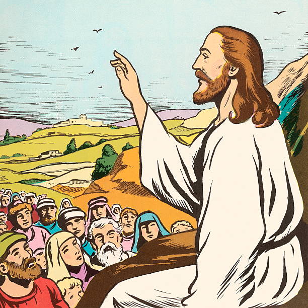 Jesus Preaching to People Jesus Preaching to People preacher stock illustrations