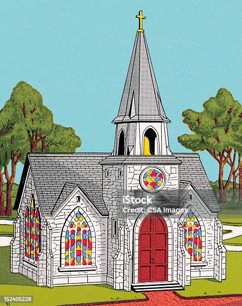Petite Église Pays Vecteurs libres de droits et plus d'images vectorielles de Arbre - Arbre, Arc - Élément architectural, Architecture