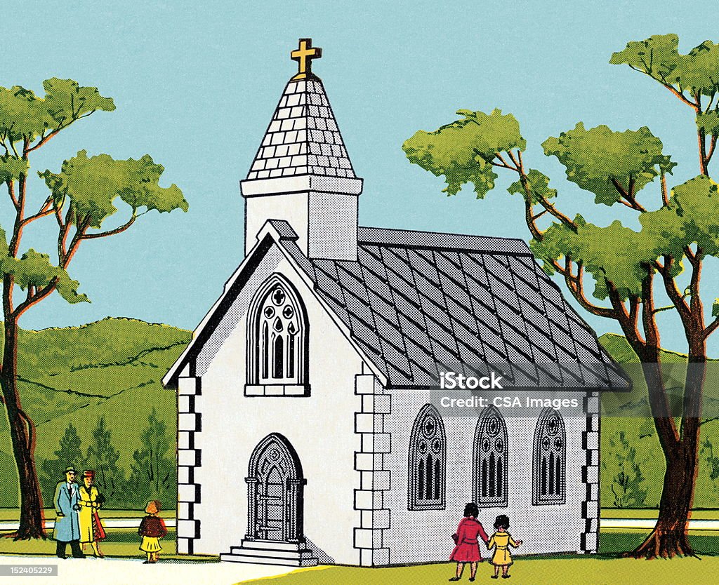Paese piccolo chiesa - Illustrazione stock royalty-free di Albero
