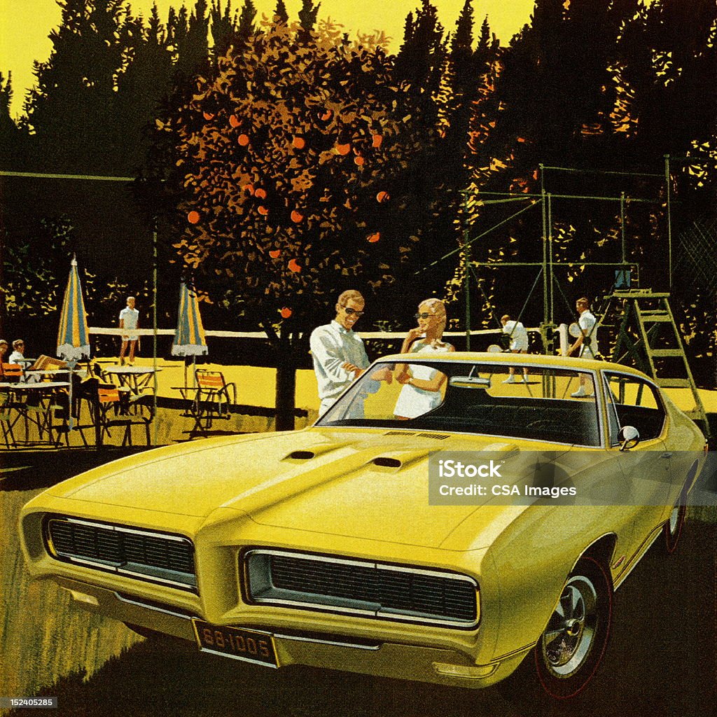 Vintage Yellow coche - Ilustración de stock de Coche de época libre de derechos