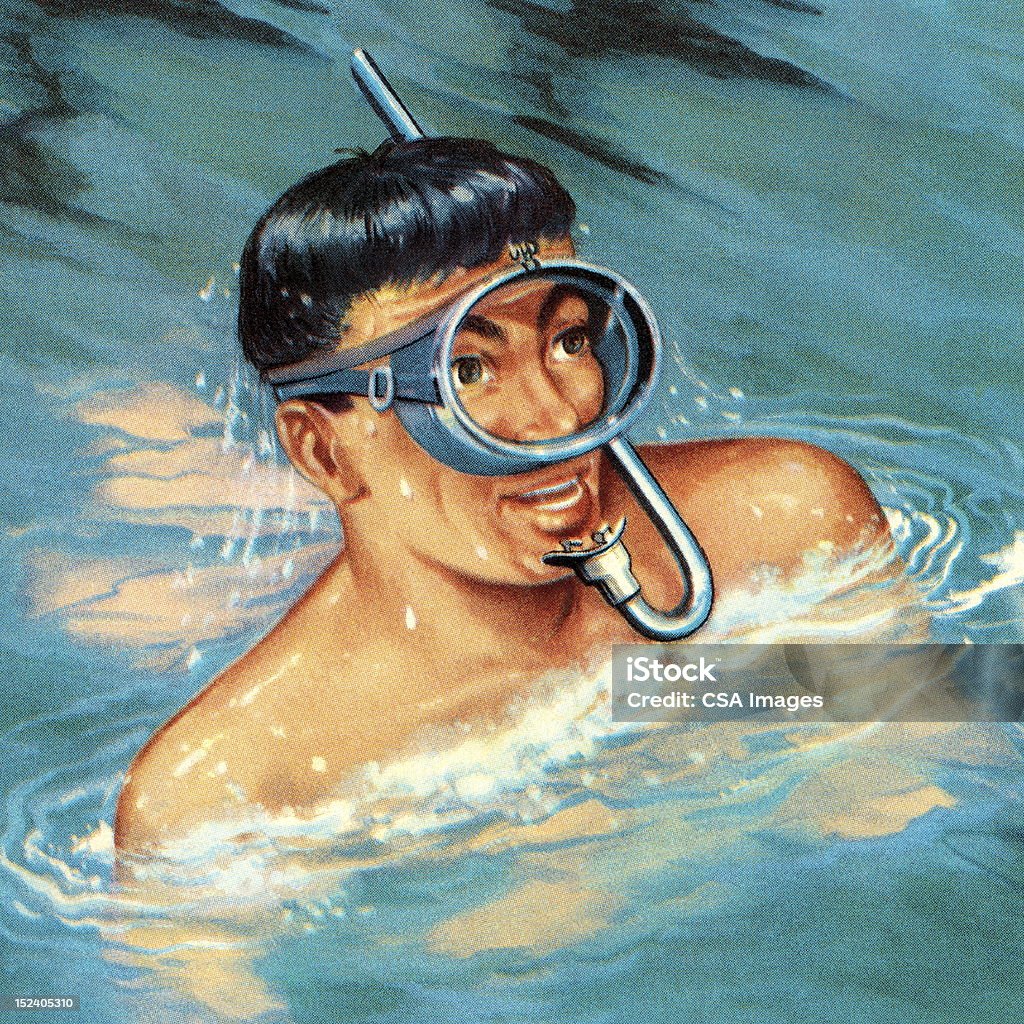 Homme de plongée avec masque et tuba - Illustration de Plongée sous-marine autonome libre de droits