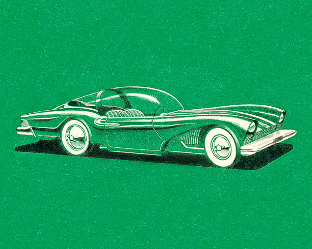 ilustraciones, imágenes clip art, dibujos animados e iconos de stock de verde futurista automóvil - coches abandonados