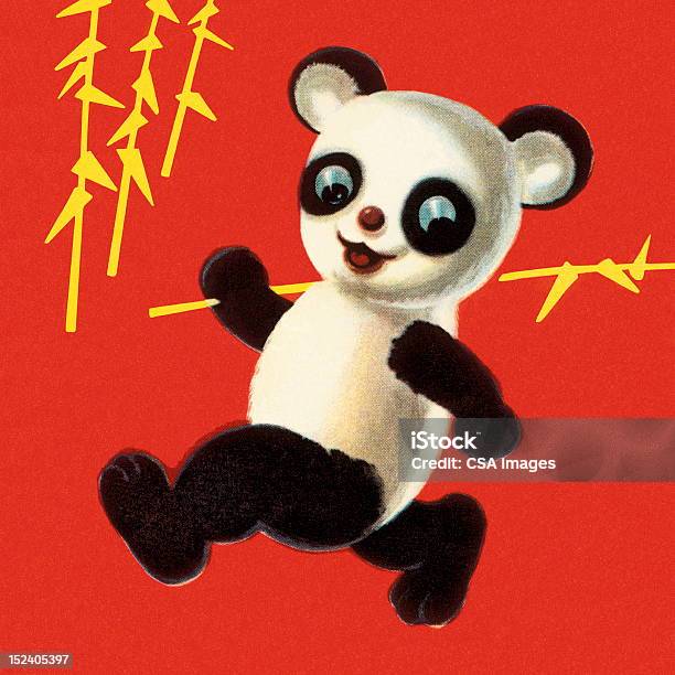 Panda Running Com Bambu - Arte vetorial de stock e mais imagens de Estilo retro - Estilo retro, Panda - Mamífero de quatro patas, Alegria