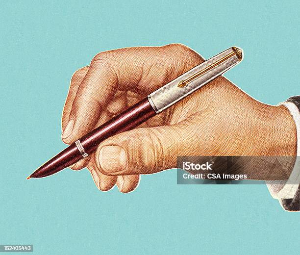 남성 손으로 쥠 펜 쓰기에 대한 스톡 벡터 아트 및 기타 이미지 - 쓰기, 복고풍, 손