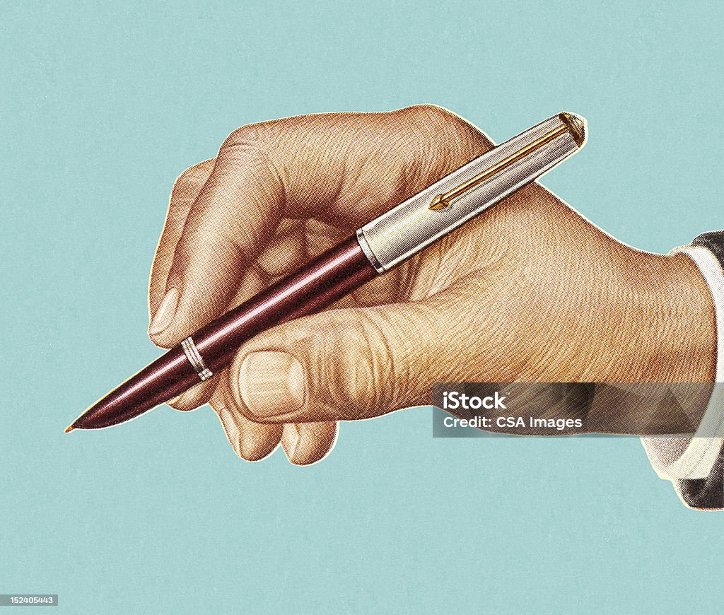 Mão de homem segurando a caneta - Royalty-free Estilo retro Ilustração de stock