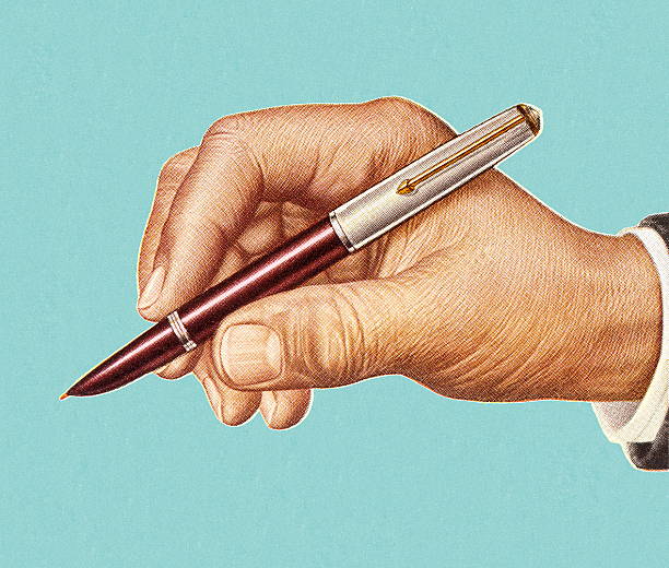 ilustrações de stock, clip art, desenhos animados e  ícones de mão de homem segurando a caneta - escrever ilustrações