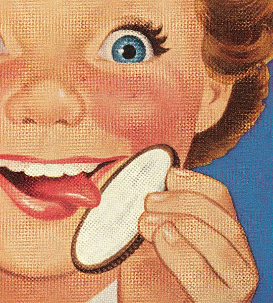 ilustraciones, imágenes clip art, dibujos animados e iconos de stock de niño lamer cookie - color image colored background close up human face