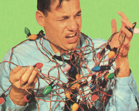 Man With Tangled Christmas Lights