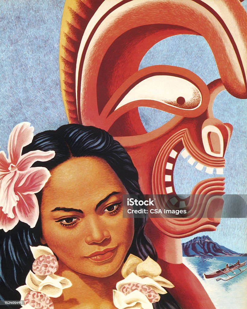 ハワイの女性、「ティキ」スタイル - ティキ像のロイヤリティフリーストックイラストレーション