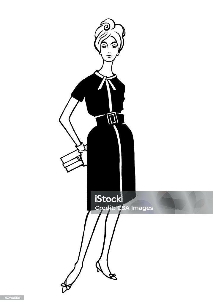 Mulher vestindo moda Vestido - Royalty-free Preto e Branco Ilustração de stock