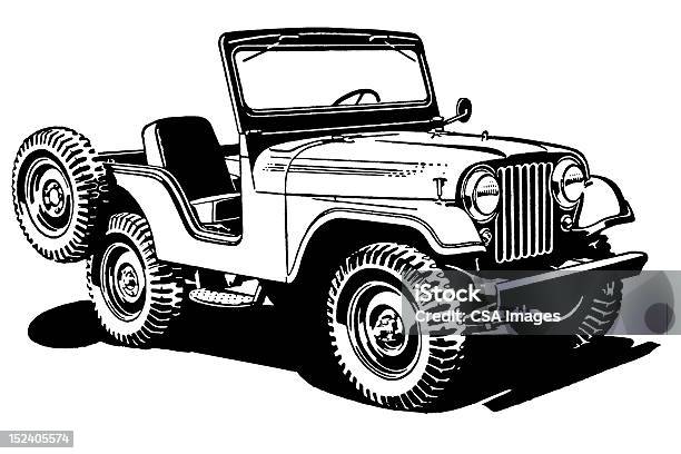 Jeep - Arte vetorial de stock e mais imagens de Carro 4x4 - Carro 4x4, Preto e Branco, Ilustração