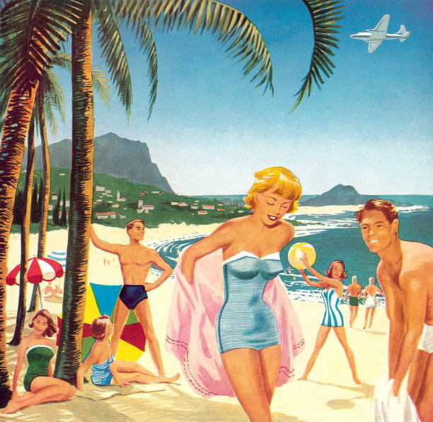 ilustrações de stock, clip art, desenhos animados e ícones de pessoas na praia - summer swimming beach vacations