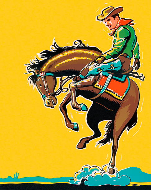 illustrations, cliparts, dessins animés et icônes de homme équitation cheval de rodéo - cowboy rodeo wild west bucking bronco